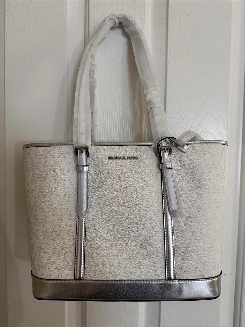 Michael Kors White Tote with Silver Trim